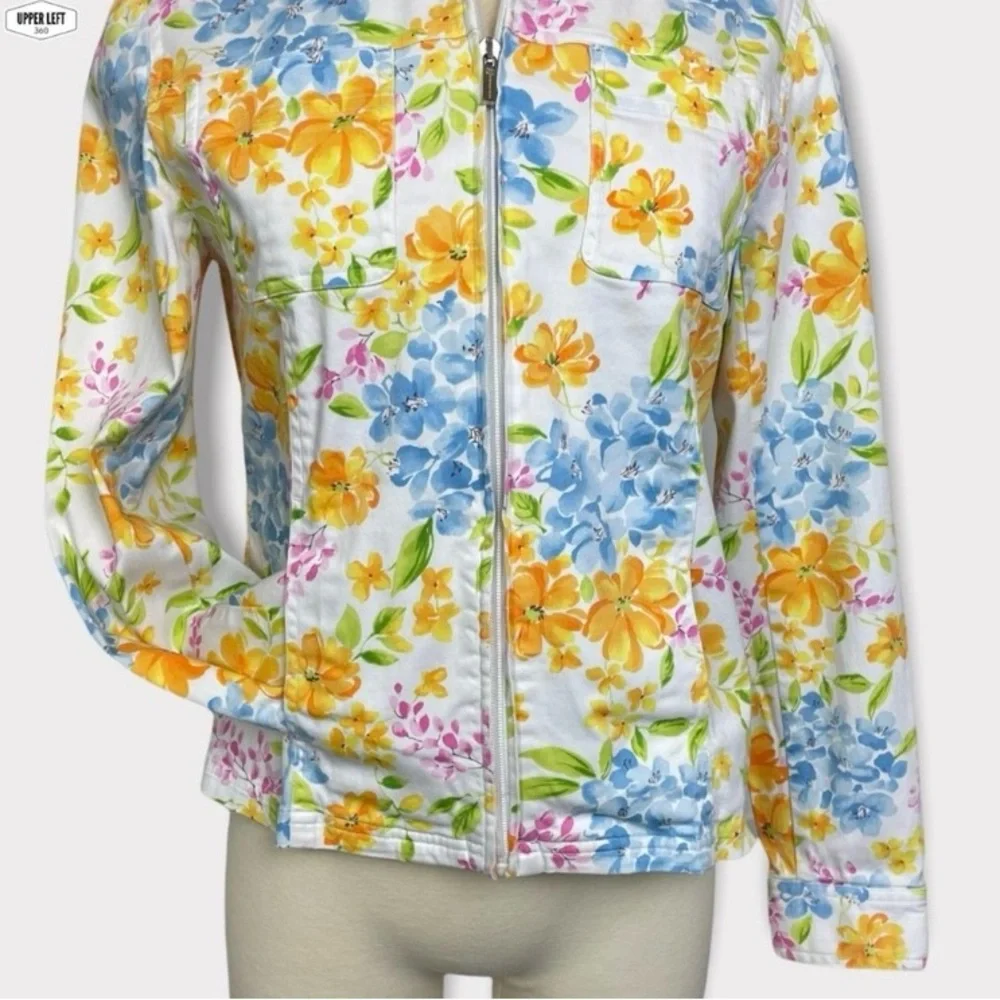 Stretch Denim Floral Jacket Full Zip Y2K Unique Jones New York Small - Picture 4 of 16